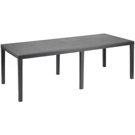 Table de jardin rectangulaire en résine tressée anthracite – 220 x 90 cm – Pour 8 personnes – Style exotique