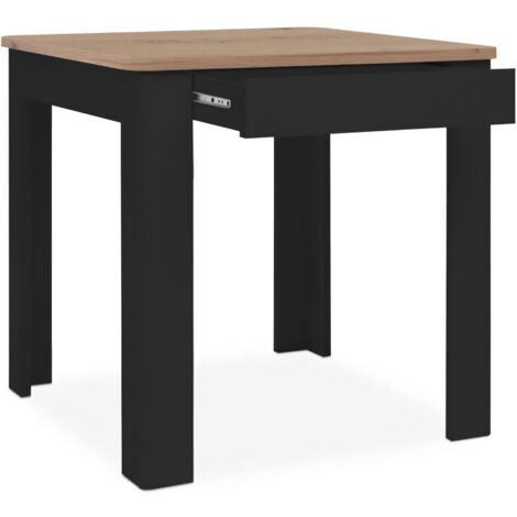 Table extensible rectangulaire 4 personnes – Dimensions 80 x 80 x 77 cm – Noir et chêne artisan – Style scandinave moderne – 1000Brico (1/3)