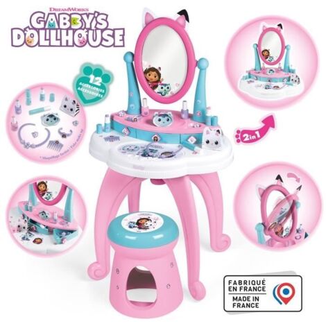 Smoby - Gabby et la Maison Magique - Coiffeuse enfant 2 en 1 - Tabouret inclus - 12 accessoires - Miroir réglable (1/5)