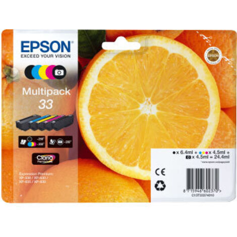Cartouche d'imprimante EPSON Claria C13T33374011 - Cyan, magenta, jaune, noir, noir photo - Lot de 5 - 24,4 ml (1/3)