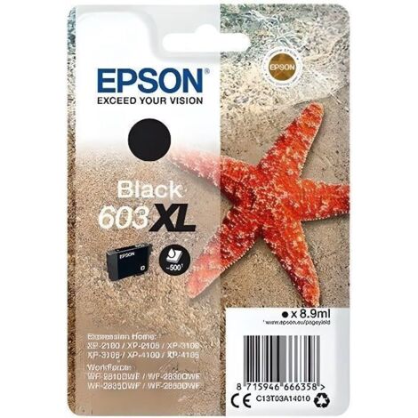 Cartouche d'encre EPSON 603 XL Noir - Etoile de mer (C13T03A14010) - Faible coût et fiabilité (1/2)