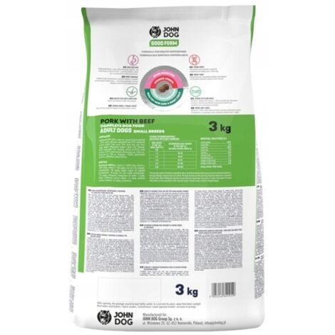 Croquettes pour chiens JOHN DOG GOOD FORM pour petites races PORC BOEUF 3 kg (1/5)