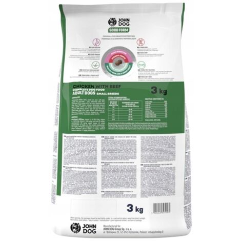 Croquettes pour chiens John Dog GOOD FORM pour petites races, au poulet et au bœuf, 3 kg (1/5)