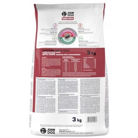 Croquettes John Dog GOOD FORM pour chiens de race moyenne/grande, saveur poulet et bœuf, 3 kg (1/3)