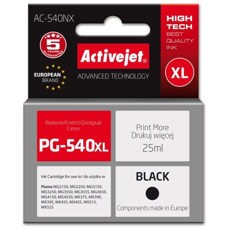 Cartouche d'encre Activejet AC-540NX pour imprimante Canon (remplace la Canon PG-540XL), qualité supérieure. 25 ml, noir. (1/2)