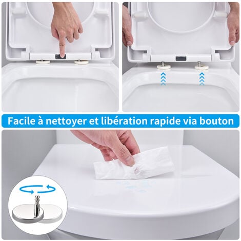 Abattant WC Frein de Chute Lunettes Toilettes en UF Couvercle de Toilette Blanc pour Salle de Bain Siège de Toilettes