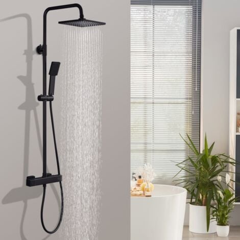 Colonne de Douche Thermostatique Ensemble de Douche Noir Kit de Douche en Laiton Hauteur Réglable Système de Douche Noir