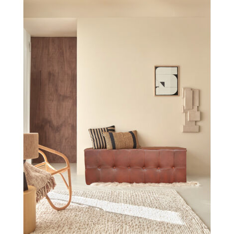 Palm - Banc rembourré en cuir marron capitonné (1/5)