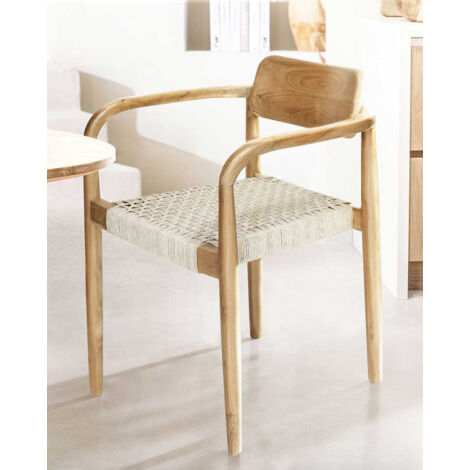 Lot de 2 chaises Kimo - Lot de 2 chaises Kimo en teck massif et corde beige- marron (1/5)