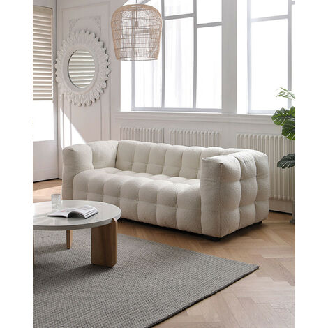 Maddie - Canapé Droit 3 Places Convertible Avec Coffre En Tissu Bouclette - Best Mobilier   Blanc Maddie