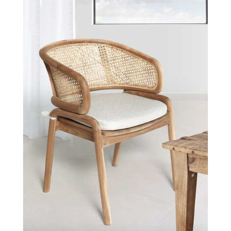 Chaise en teck massif avec cannage rotin – Conception artisanale – Résistante et facile d'entretien – Pour salle à manger moderne (1/5)