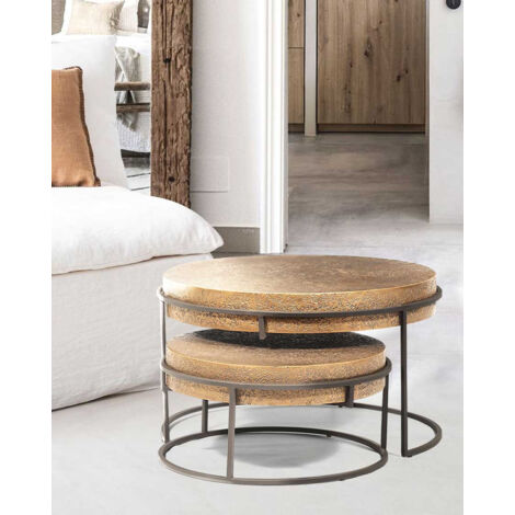 Marrakech - Table basse ronde gigogne en métal doré (1/5)