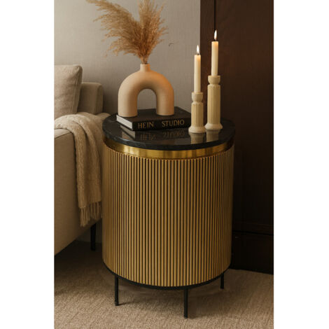 Glory - Table d'appoint finition laiton vieilli avec plateau en marbre noir (1/5)