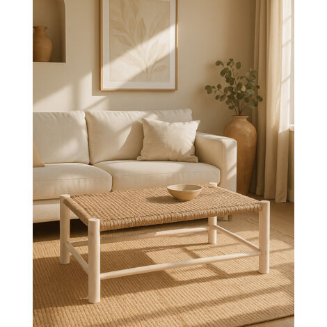 Jaya - Table basse Branche de teck et corde (1/5)