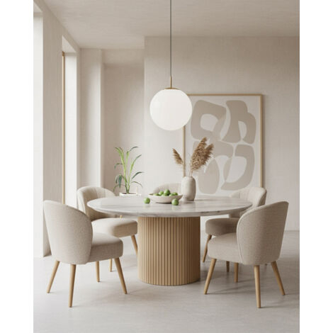 Perla - Chaise de repas en tissu beige au design incurvé (1/5)