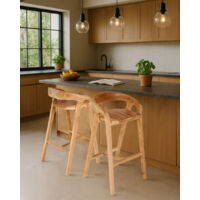 Tabouret de bar en teck massif – Assise ergonomique – Design naturel – Pour îlot de cuisine ou coin bar – Confort optimal