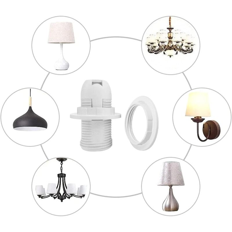 10 Anneaux Réducteurs E27 Vers E14 Pour Abat-jour - Plastique Blanc, Diamètre Extérieur 46 Mm - Installation Facile, Pas D'outil - Pour Lampes, Plafonniers - 5