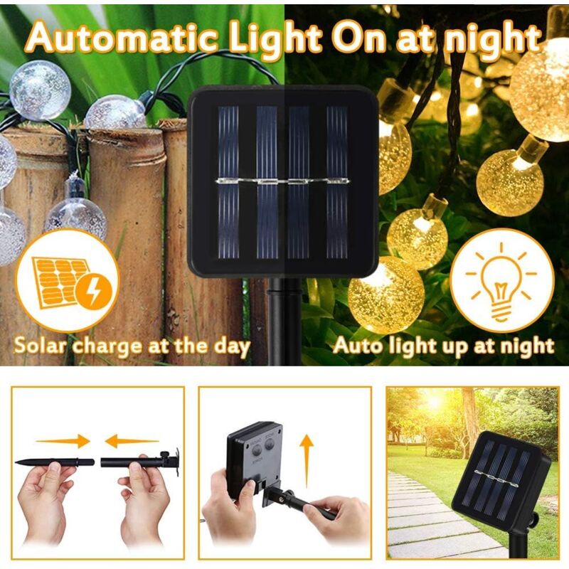 Guirlande Lumineuse Solaire 12M 100LED - 8 Modes, IP65 Étanche | Pour Jardin, Balcon, Fêtes (Blanc Chaud)