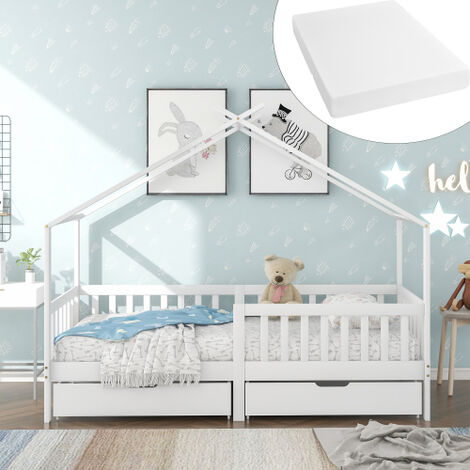 Lit enfant „Design 200x90cm blanc avec matelas et lit d'appoint VitaliSpa