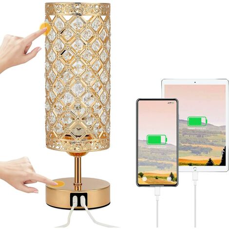 Lampe de table en cristal avec 2 ports USB lampe de chevet rglable 3 voies  avec abat - jour en cristal dor lampe de chevet commande tactile dans le  salon K de la chambre