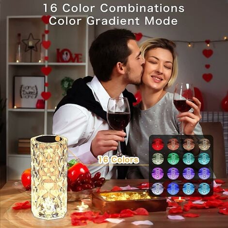 16 Couleurs Tactile Cristal Lampe de Table USB Gradation Lampe de Chevet  Romantique Lampe de Bureau
