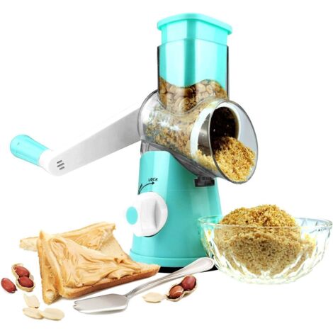 Coupe-légumes manuel Coupe-légumes Râpe à tambour Moulin à fromage avec 3 inserts de tambour en acier inoxydable (bleu) -A