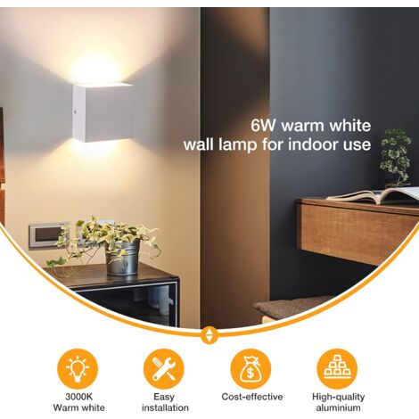 2 pièces Applique Murale Intérieur, Applique Murale Chambre 6W 3000K, LED Applique Murale Carrée, Applique Blanche Utilisée Dans le Salon,la salle de Bain, la Cuisine, la salle à Manger [Classe énergé