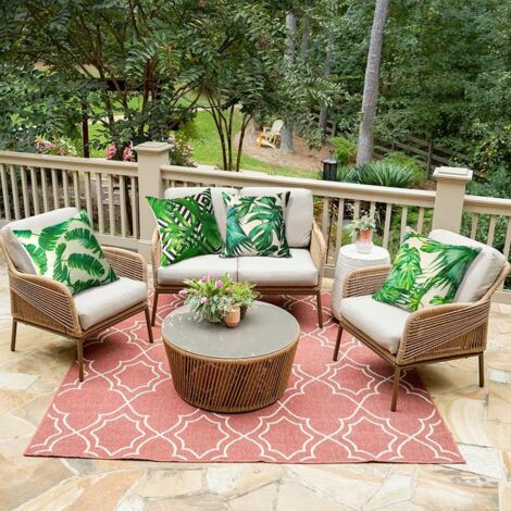 Extérieur Housse de Coussin, Lot de 4 Imperméable Plante Tropicale Verte Motif Canapé Taie d'oreiller pour Patio Jardin Salon Chambre Décoration, 45x45cm -Plantes Tropicales 01