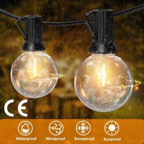 Guirlande Guinguette Extérieure, 30M LED Guirlande Avec 50+2 Guirlande Ampoule Incassables, IP44 étanche Guirlande Guinguette LED pour Terrasse, Jardin, Mariage, Fête