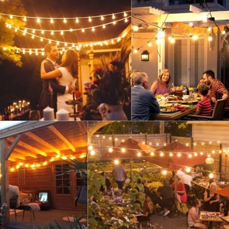 Guirlande Guinguette Extérieure, 30M LED Guirlande Avec 50+2 Guirlande Ampoule Incassables, IP44 étanche Guirlande Guinguette LED pour Terrasse, Jardin, Mariage, Fête