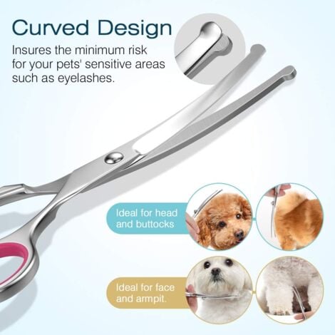 Ciseaux de Toilettage pour Chien, Ensemble de 5 Outils de Toilettage en Acier Inoxydable Enduit de Titane pour Animaux de Compagnie, Cisaille à Effiler/Droite/Incurvé et Peigne, Rose