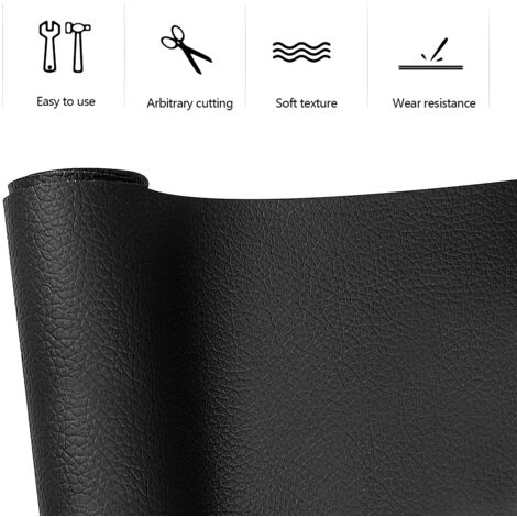 Simili Cuir Autocollant 50 x 137 cm - Patch de Reparation Cuir - Adhesif Reparation Cuir Pour Canapés, Sacs à Main, Vestes, Sièges de Voiture, Meubles en Cuir Réparation et Rénovation - Noir