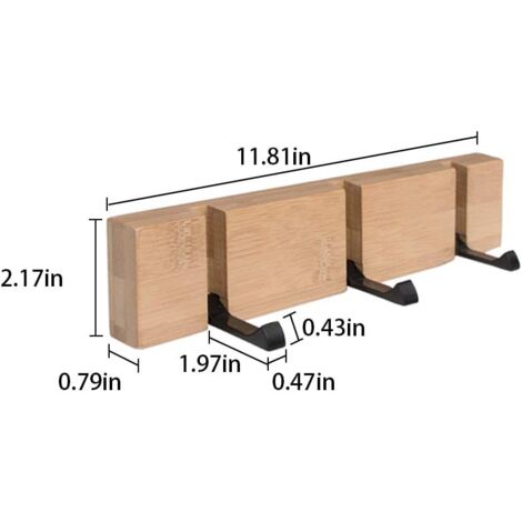 Porte-manteau Mural 6 Crochets Rabattables – Bois Hêtre Couleur Noyer – Pour Entrée, Chambre, Couloir – Design Sobre Et Pratique