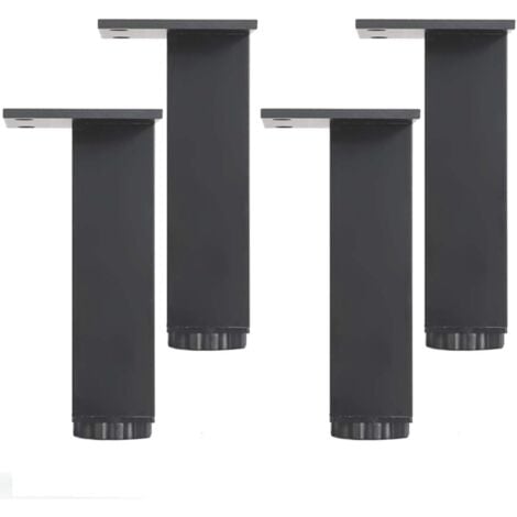 Pieds de meuble réglables, 4 jeux, pieds de meuble en métal, meuble de salle de bain Pieds de support carrés noirs, capacité de charge 400 kg, hauteur de 30cm, réglable de 18 mm,AAFGVC