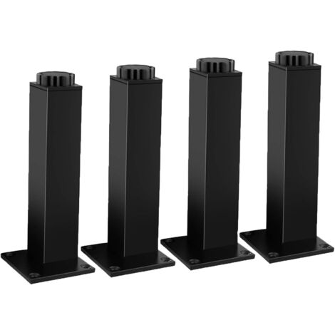 Pieds de meuble réglables, 4 jeux, pieds de meuble en métal, meuble de salle de bain Pieds de support carrés noirs, capacité de charge 400 kg, hauteur de 30cm, réglable de 18 mm,AAFGVC