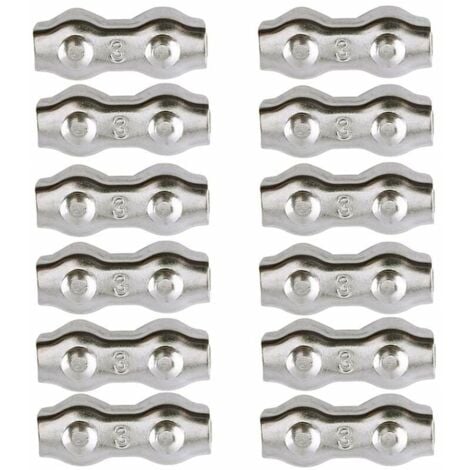Serre-câble , Serre Cable Acier 3mm 12 Pièces Serre Câbles Duplex Pince de Câble Acier inoxydable 304 D'agrafe de Câble,Câble Poignées pour 2mm Câble Métalliques Pince À Câble Corde à Linge,AAFGVC