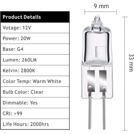 Lot de 8 Ampoule Halogene G4, Ampoule G4 Blanc Chaud 12V 20W, 2800K, 240LM, Intensité Variable, LampeHalogene G4, Lampe à Capsule Transparente pour Puck Light, lustre– Pas de scintillement,AAFGVC