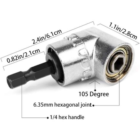1pc Foret à Angle Droit et 3pcs Adaptateur Douille 1/2"3/8"1/4" Kit Renvoi d'angle Visseuse de 105 Degrés Magnétique Changement Rapide Perceuse Electrique Acce,AAFGVC