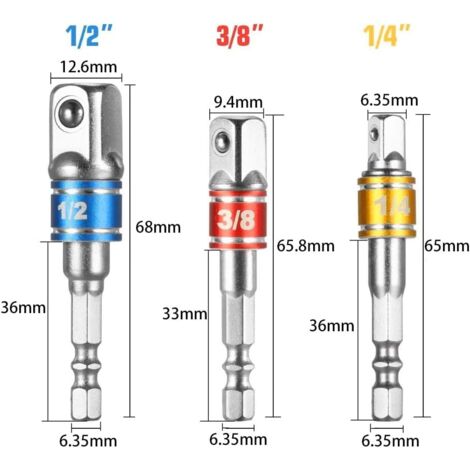 1pc Foret à Angle Droit et 3pcs Adaptateur Douille 1/2"3/8"1/4" Kit Renvoi d'angle Visseuse de 105 Degrés Magnétique Changement Rapide Perceuse Electrique Acce,AAFGVC