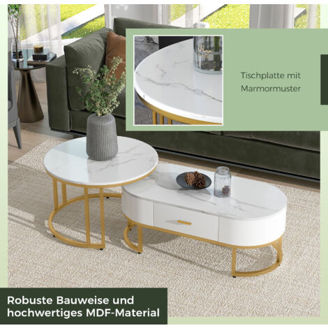 Lot De 2 Tables Basses Rondes Design Pour Salon Avec Plateaux Amovibles