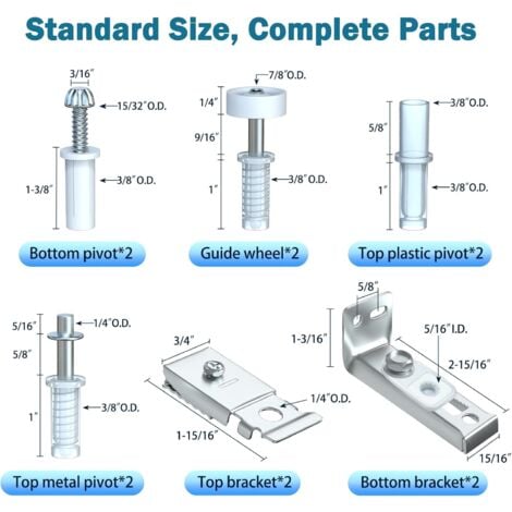 Kit de réparation de matériel- Lot de 2 pièces de rechange pour portes,un pivot de 3/8", une roue de guidage de 7/8", pour porte de poche pliante, porte accordéon, porte de grange