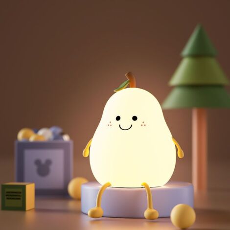 Veilleuse,Forme Poire Créative Veilleuse Enfant, 7 Couleurs Lumière LED Veilleuse Enfant avec Fonction Minuterie, Rechargeable Avec de USB, Lampe de Chevet Veilleuse