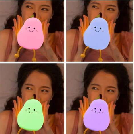 Veilleuse,Forme Poire Créative Veilleuse Enfant, 7 Couleurs Lumière LED Veilleuse Enfant avec Fonction Minuterie, Rechargeable Avec de USB, Lampe de Chevet Veilleuse
