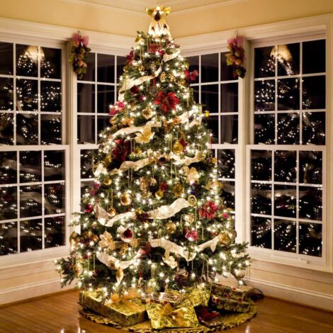 Guirlande Lumineuse Sapin 2m Or Guirlande De Noël De 2,7 M Avec Fleurs Dorées, Décoration De Noël Noel Luminaire