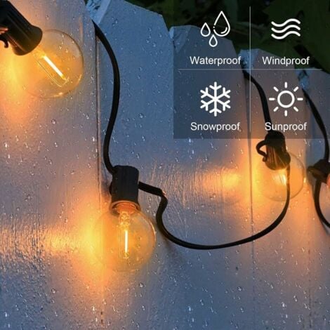 Guirlande lumineuse, 15M Guinguette Guirlande Lumineuse Extérieures, LED Guirlande Lumière Exterieur avec 26 Ampoules E12 G40 en Plastique en Plein Air, IP45 Étanche Guirlande Guinguette pour Jardin C