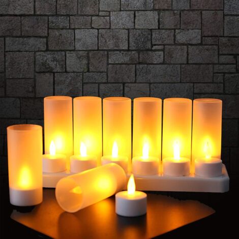 Lot de 12 Bougie LED Rechargeable Bougie Électrique LED Flamme Vacillante avec Station de Charge Décoration pour Noël Anniversaire Mariage Dîner Votive Table Café Bar Restaurant Hôtel,AAFGVC