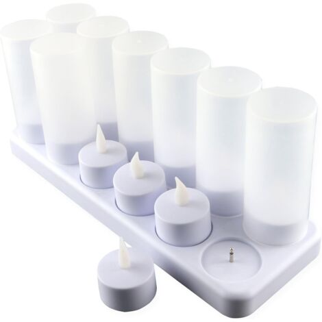 Lot de 12 Bougie LED Rechargeable Bougie Électrique LED Flamme Vacillante avec Station de Charge Décoration pour Noël Anniversaire Mariage Dîner Votive Table Café Bar Restaurant Hôtel,AAFGVC
