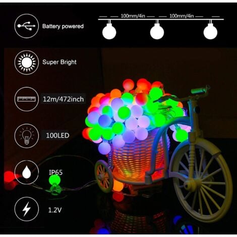 Promotion, Guirlande Lumineuse Solaire, 100 LED 12m Guirlande Lumineuse Couleur Extérieure et Interieur IP65 Etanche 8 Modes, Boules Lumineuses Jolie Décoration pour Noël,Fête,Jardin,Terrasse,Balcon,A