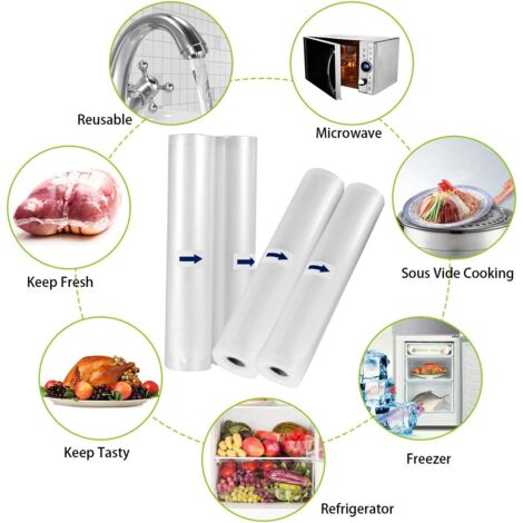 Sacs sous Vide Pack de 6 Packs 28cm x 300cm Compatible avec n'importea quelle scelleuse sous vide pour la maison