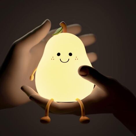 Forme Poire Créative Veilleuse Enfant avec Fonction Minuterie, 7 Couleurs Lumière LED Veilleuse Enfant, Rechargeable Avec de USB, Lampe de Chevet Veilleuse pour Les cadeaux de Vacances et Les Chambres